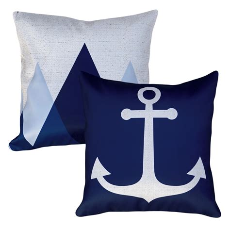 Kit 2 Capas Almofada Mar Âncora Navio Triângulos Azul 45x45