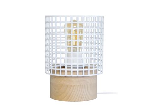 LISERON Lampe De Chevet Cylindrique Bois Naturel Et Blanc