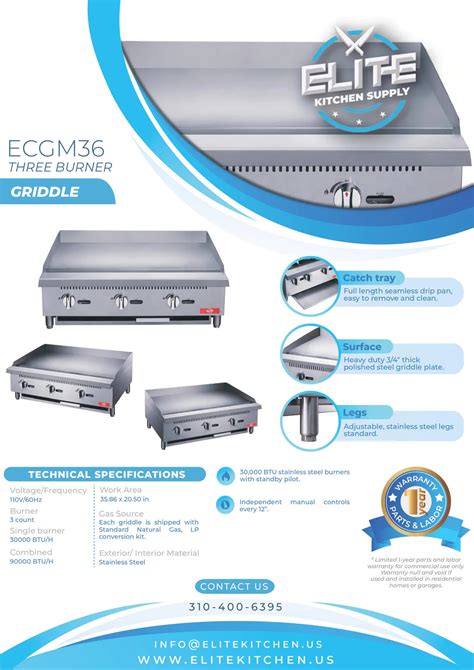 36" 3-Burner Commercial Griddle, ECGM36 – Cooker & Cooler Online Store