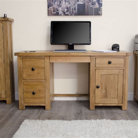 Original Rustic Solid Oak Large Computer PC Desk Home Office Study