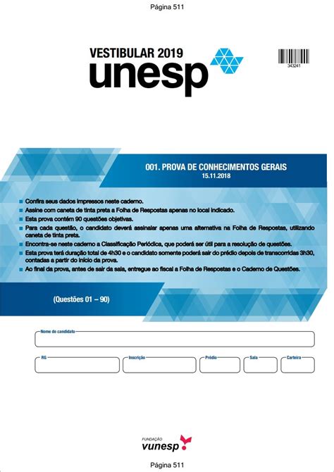 Unesp 1 Fase Vestibular Provas 2009 A 2019 Gabarito Oficial R 126