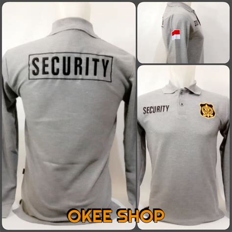 Jual Kaos Baju Kaos Kerah Shirt Security Lengan Panjang Abu Logo Kuning