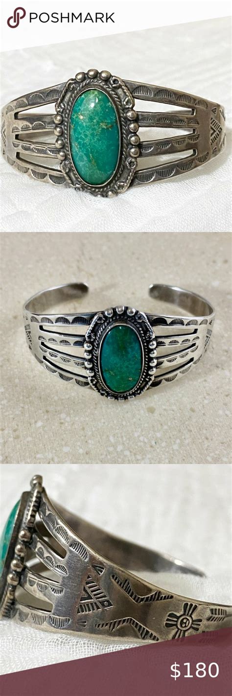 Fred Harvey Era Navajo Sterling Green Cuff Vintage Turquoise Bracelet