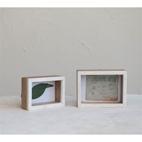 Marble And Mango Wood Shadow Box Photo Frame White And Natural Holds 4 X