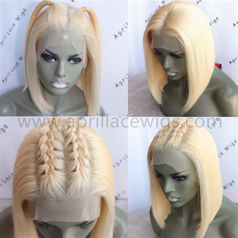 Color 613 blonde glueless lace front wig bob cut preplucked hairline