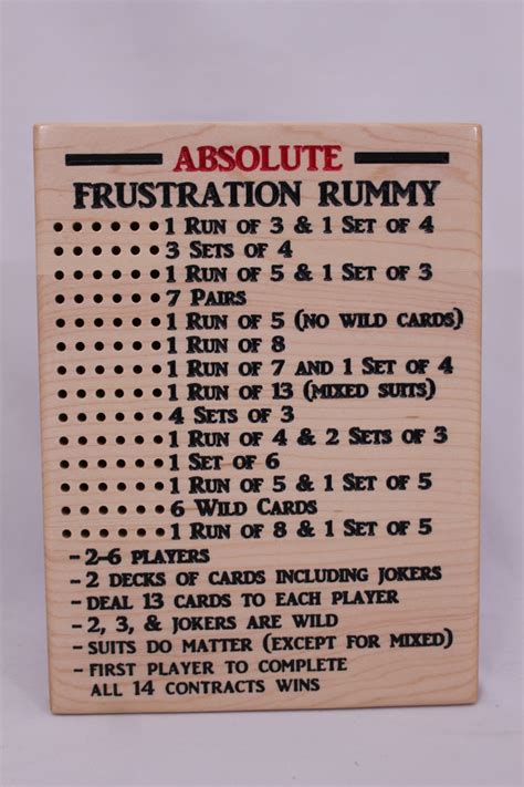 ABSOLUTE Frustration Rummy Board Game Rules Kalex Custom Carvings Ltd