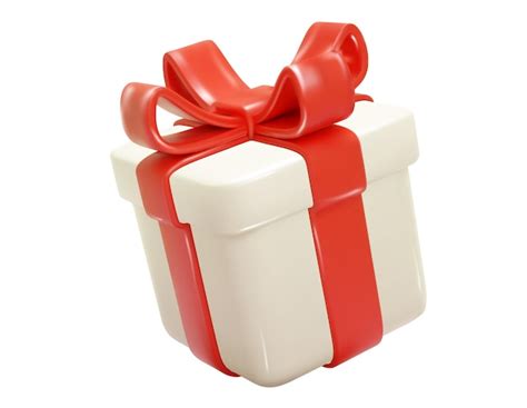 Geschenken doos 3d render Witte doos met rood glanzend lint geïsoleerd