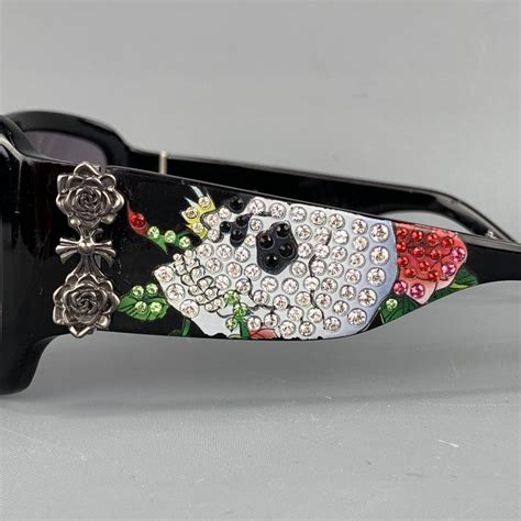 Ed Hardy Black Acetate Swarovski Skull And Roses Oversized Sunglasses