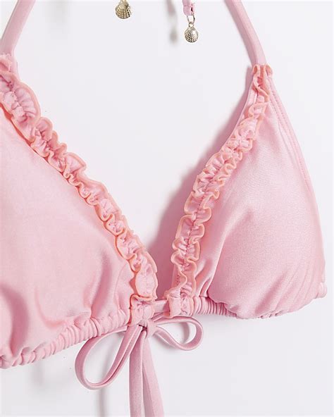 Coral Frill Triangle Bikini Top River Island