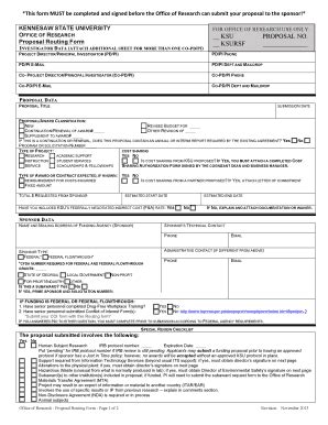 Fillable Online Kennesaw Proposal Routing Form 09 11 13 Kennesaw