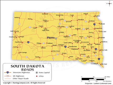 South Dakota Road Map with Interstate Highways and US Highways