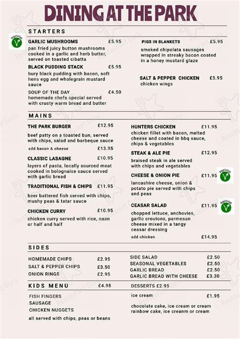 Menu At The Park Inn Pub And Bar Accrington