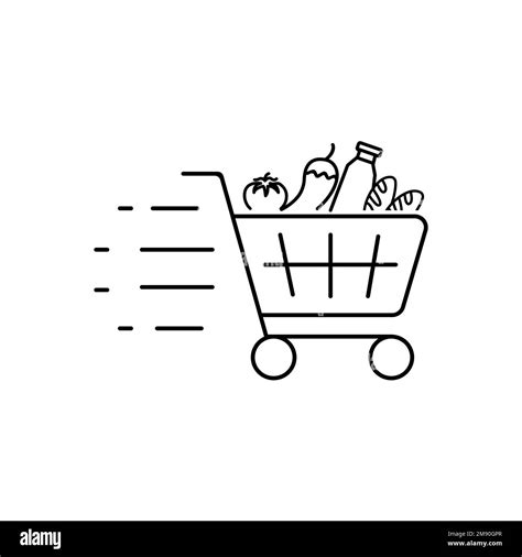 Foods And Goods In A Shopping Cart Vector Illustration Isolated On