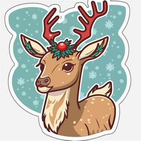 Premium Vector Christmas Deer Cartoon Sticker Xmas Reindeer Character