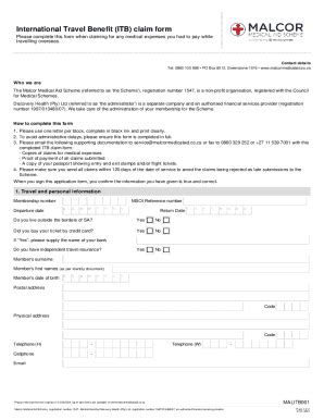 Fillable Online International Travel Benefit Itb Claim Form Fax Email