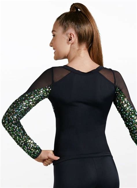 Balera Dancewear New Womens Dance Top Long Sleeve Purple Sequin Black