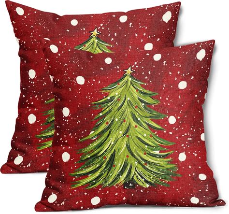 Amazon Red Christmas Pillow Covers X Inch Set Of Watercolor