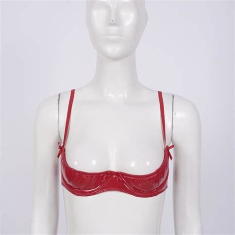 YIZYIF Femme Soutien gorge à Armature Push Up Sexy Cuir Verni Bra Lingerie Ouverte Sein Nu S 5XL