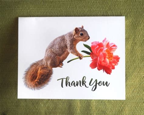 Squirrel with Peony Printable Thank You Card Digital Squirrel | Etsy