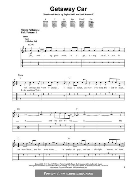 Getaway Car by T. Swift, J. Antonoff - sheet music on MusicaNeo