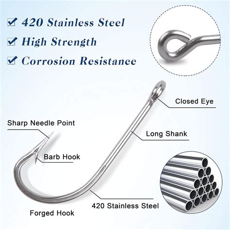 20pcs Stainless Steel Saltwater Fishing Hook Long Shank O Shaughnessy