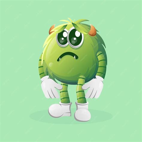 Premium Vector Cute Green Monster With Sad Expression