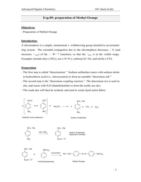 Methyl Orange Synthesis Lab Manual