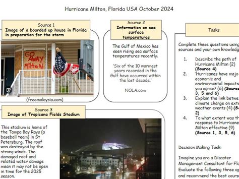 Hurricane Milton Case Study Worksheet With Dme Teaching Resources