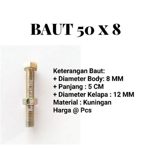 Jual Baut X Mur Baut Mm Panjang Cm Kepala Mm Shopee