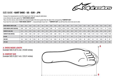 Sizing Chart Alpinestars Auto Racing Shoes Atelier Yuwaciaojp