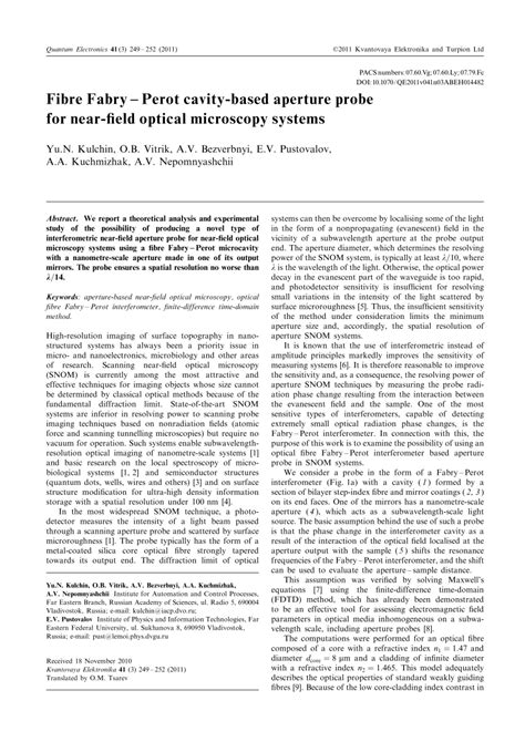 PDF Fibre Fabry Perot Cavity Based Aperture Probe For Near Field