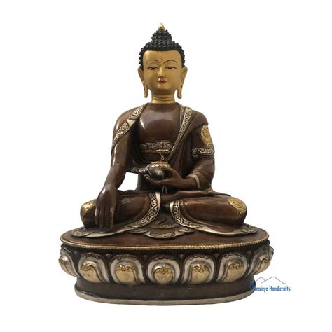 Fine Face Painted Shakyamuni Buddha 12 Inches Statue Gold Plated