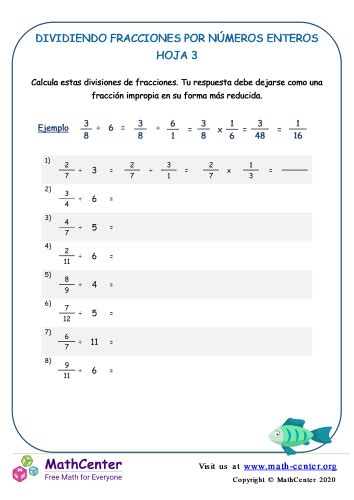 Cuarto Grado Hojas De Trabajo Dividir Fracciones Math Center