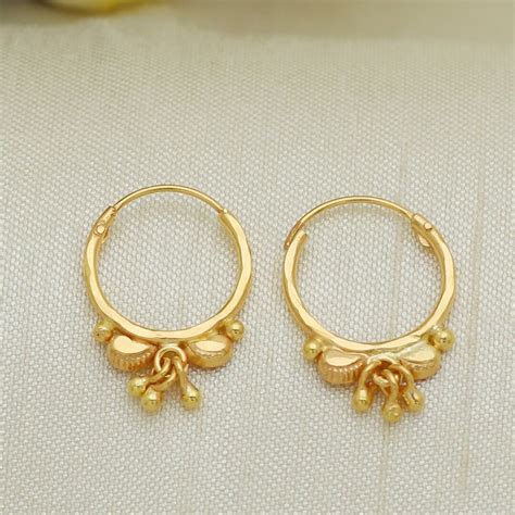 22 Karat 22k Gold Bali Hoop Earrings Etsy