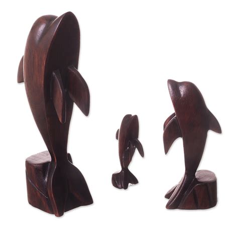 Cedar Wood Dolphin Figurines from Peru (Set of 3) - Dolphin Family | NOVICA