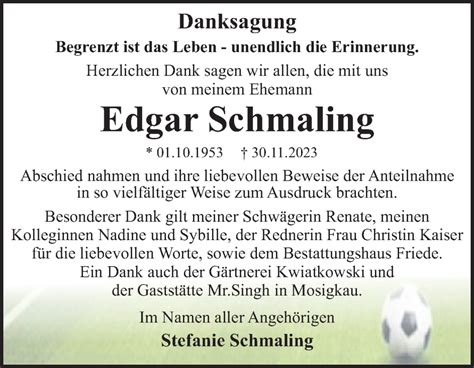 Traueranzeigen Von Edgar Schmaling Abschied Nehmen De