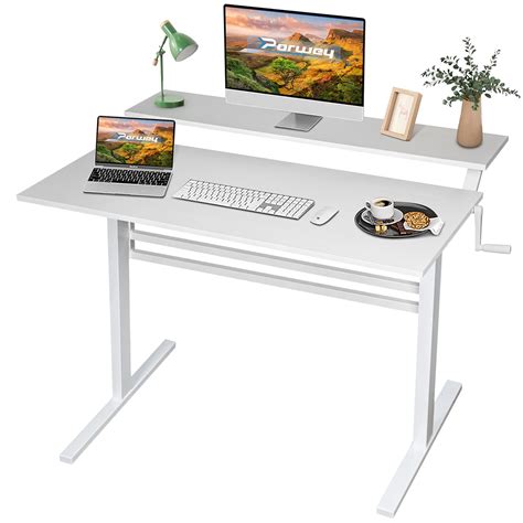 Buy Porwey Crank Adjustable Height Standing Desk Tier Ergonomic