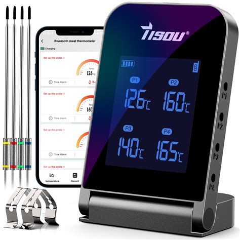 Tisou Wireless Bluetooth Meat Thermometer Smart Grill Thermometer With 4 Probes Large Lcd