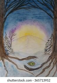 Winter Solstice Yule Hand Painted Watercolor Stock Illustration 365713952