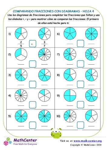 Cuarto Grado Hojas De Trabajo Comparar Fracciones Math Center