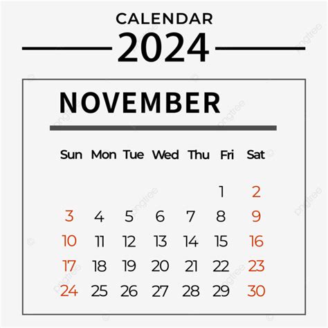 November 2024 Calendar Simple Black Two Thousand And Twenty Four