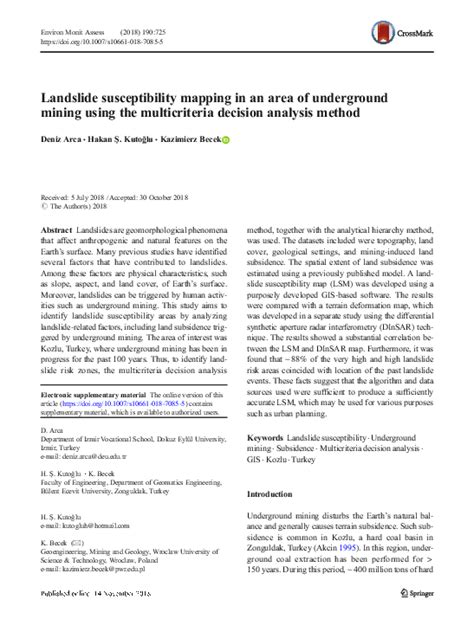 Pdf Landslide Susceptibility Mapping In An Area Of Underground Mining Using The Multicriteria