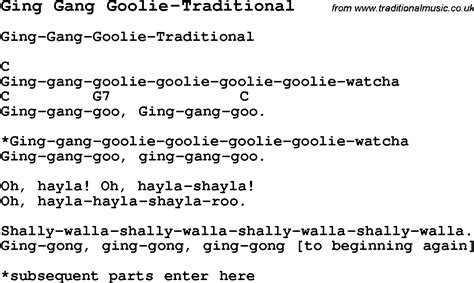 Summer Camp Song, Ging Gang Goolie-Traditional, with lyrics and chords for Ukulele, Guitar ...