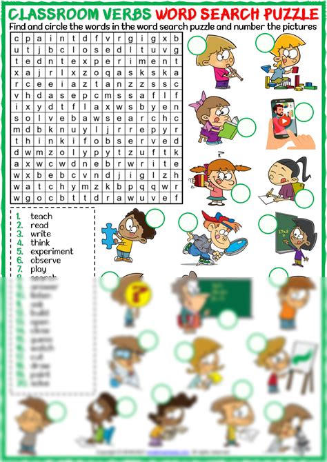 Solution Classroom Verbs Vocabulary Esl Word Search Puzzle Worksheet