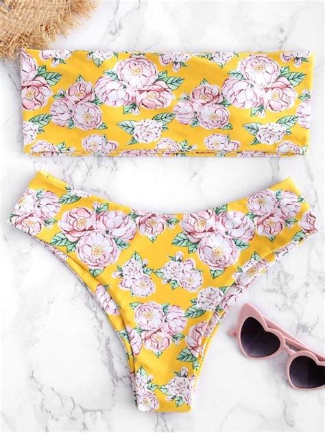 Flower Bandeau High Leg Bikini Set Rubber Ducky Yellow L High Leg