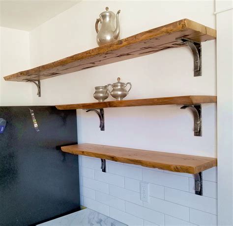 Rustic Open Kitchen Shelf Live Edge Wood Shelf Reclaimed Wood Shelf