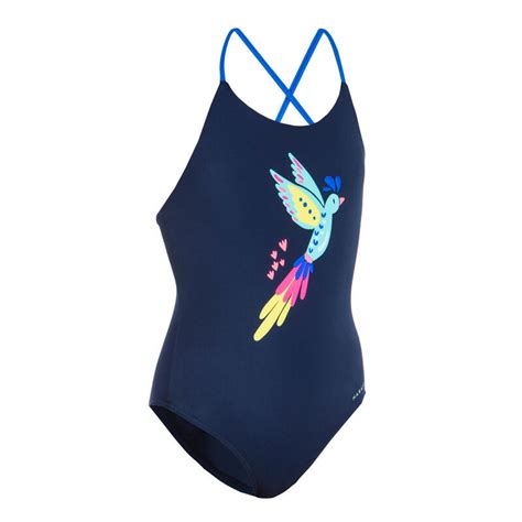 Maillot De Bain De Natation 1 Pièce Fille Lila Bird Marine Nabaiji