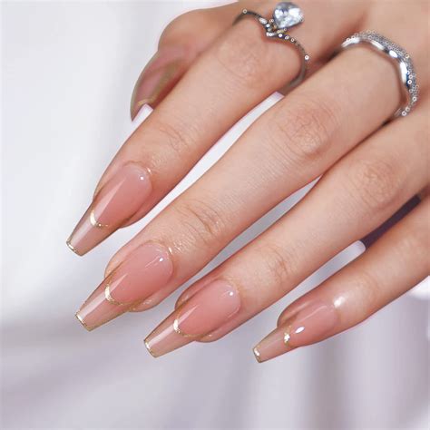 Amazon Press On Nails Long BTArtbox Gold Outline French Tip