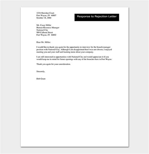 Rejection Letter Template 38 Free Samples Formats