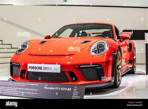 Stuttgart, Germany, Sep 2019: metallic red Porsche 911 GT3 RS 2018, 991 ...